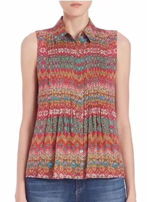 Diane Von Furstenberg Blakely Coromandel Silk‎ Blouse Womens 4 Multi Boho Luxe thumbnail 1