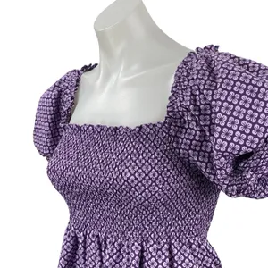 Hill House Athena Nap Purple Floral Smocked Puff Sleeve Mini A-Line Dress Sz XXS thumbnail 3