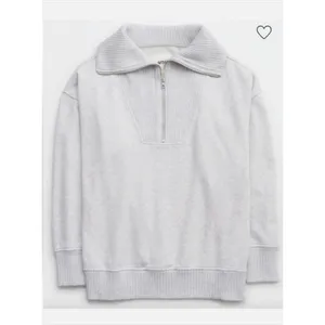 Aerie Down to Earth 1/4 Zip Sweatshirt Women's XS Gray Oversized Pullover thumbnail 2