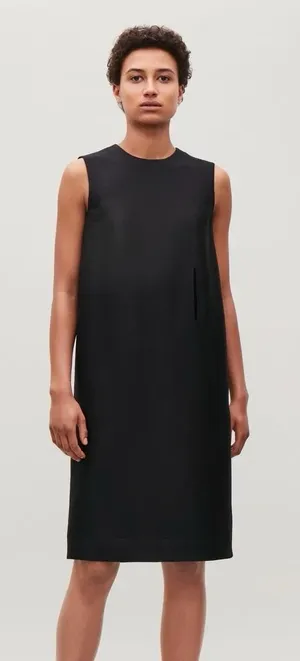 COS Black Wool Silk Blend‎ Sleeveless Shift Dress Round Neck Minimalist Size 2 thumbnail 1