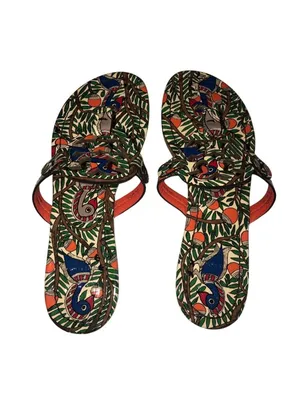 Tory Burch Something Wild Miller Thong Sandals Size 7 Patent Leather Birds Blue thumbnail 2