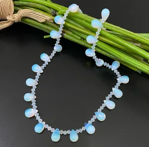 Opalite Teardrop Top Drilled Beaded 18” Necklace W/ Sterling Silver Clasp 32g. thumbnail 1