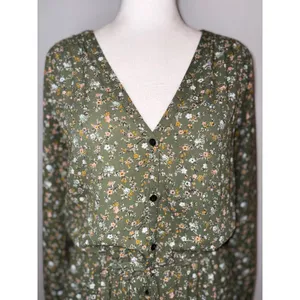 Gap cottagecore‎ Olive Green Ditsy Floral Button Front Long Sleeve Mini Dress thumbnail 2