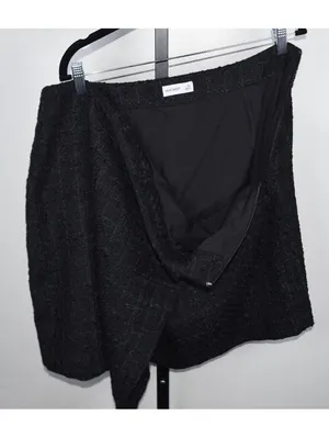 Nine West Black Tweed Boucle Mini Skirt XL Gold Button Zip Career Chic thumbnail 5