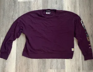 Carhartt Tencel Sweatshirt Womens Large Burgundy Loose Fit Cropped Sleeve Logo thumbnail 1
