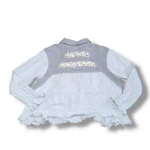 POL Button Down Top Women Medium Blue Good‎ Floral Ruffle Raw Hem UWT503 thumbnail 4