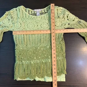 Uniform John‎ Paul Richard Green Crochet Lace Knit Long Sleeve Sweater Top Smal thumbnail 5