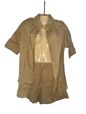 Tan Short Sleeve Button-Up Top and Shorts Set thumbnail 2