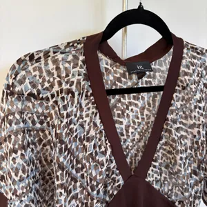 Y2K Brown Office Siren Fitted Top Sheer Short Sleeve Babydoll Career Large thumbnail 2