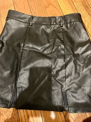 SheIn NWOT Sexy High Waist Notch Hem Leather A-Line /two front slits L thumbnail 14