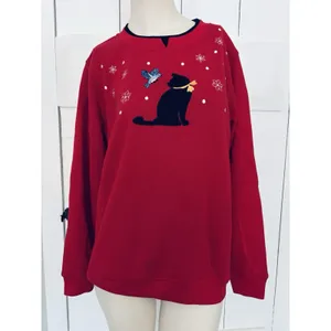 Y2K Sweatshirt C&K Designs Crewneck Cottage Granny Winter Black Cat Snow Medium thumbnail 2