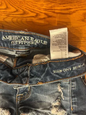 American Eagle Outfitters Distressed Lace-Trim Denim Shorts - Blue thumbnail 2