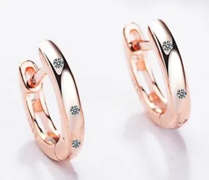 NEW Unisex 14k Rose Gold S925 Huggie Hoop U Shape‎ Simulated Diamond Earrings thumbnail 1