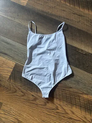 Free People Intimately Strappy Basique Simple Basic Gray/Blue Bodysuit Top Sz M thumbnail 3