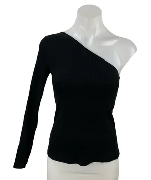 Reformation Stewart Womens Black Ribbed Knit One Shoulder Sculpt Crop Top Size S thumbnail 1