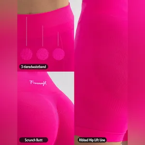 FRESOUGHT Workout GymButr Scrunch Tummy Control High Waisted Shorts Pink thumbnail 3