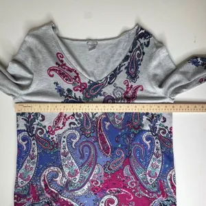 Chicos Paisley Knit Sweater Top Medium Multicolor Boho Soft Stretch Comfort Chic thumbnail 8