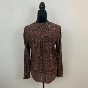 Treasure & Bond Women's XS Brown Abstract Speckled V-Neck Long Sleeve Blouse‎ thumbnail 2