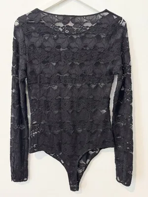 Cinq A Sept Lace Long Sleeve Bodysuit Large Whimsigoth 90s Dark Romantic Boudoir thumbnail 10