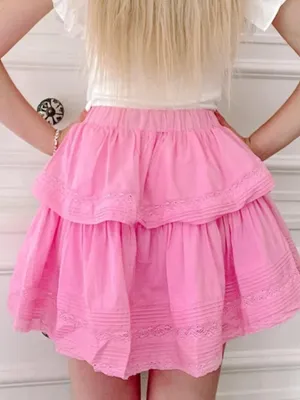 MABLE Mini Skirt Cotton Lace Tiered Ruffle Pink Coquette Barbiecore Small NWOT thumbnail 2