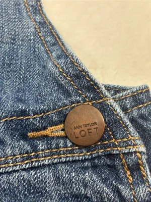 Ann Taylor Loft Distressed Blue Jean Denim Overalls Size L thumbnail 7