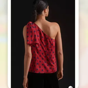Sachin & Babi | Anthropologie Polka Dot One Shoulder Blouse in Red thumbnail 4