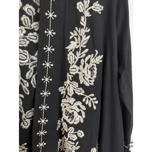 Boho Embroidered Blouse Black Flowy Open Beach Kimono Vacation Career Medium thumbnail 5