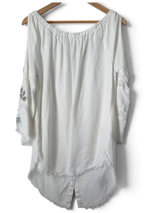 Standard Grace White Boho Embroidered Lace Tunic Off Shoulder Bell Sleeve Small thumbnail 1