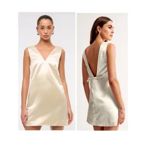 Abercrombie & Fitch Shift Bow-Back Mini Dress Ivory Size Large Tall Sleeveless thumbnail 2