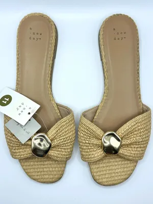Natural Raffia Gold Hardware Slide Sandals NWT 11 thumbnail 3