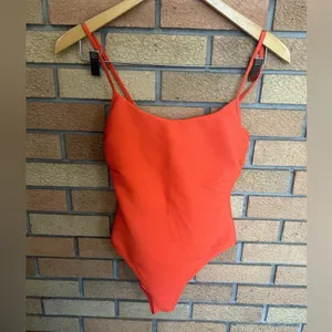 NWT Billabong Women's Tanlines One-Piece Swimsuit Ribbed Coral Craze Size Small thumbnail 3