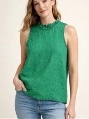 J.Crew Sleeveless Fleur 100% Linen Summer Top - Green thumbnail 2