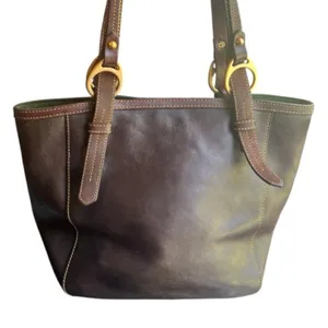 Dooney and Bourke Florentine East Westc Skylar brown black leather suede tote. thumbnail 2