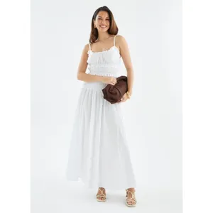 NWOT FARM RIO Cotton Sleeveless Rushed Bodice Midi Dress White Sundress Size S thumbnail 2