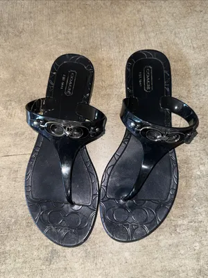 Coach Black Jelly Thong Sandals with Silver Hardware thumbnail 3