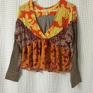 Free People Aloha State of Mind Patchwork Blouse Top Small thumbnail 3