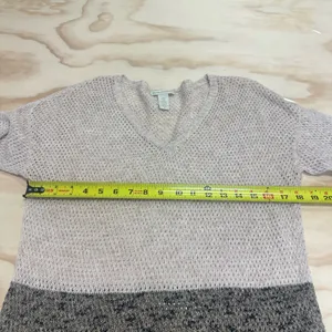 White + Warren Linen Cotton‎ Blend Colorblock Knit V-Neck Sweater Beige Small thumbnail 6