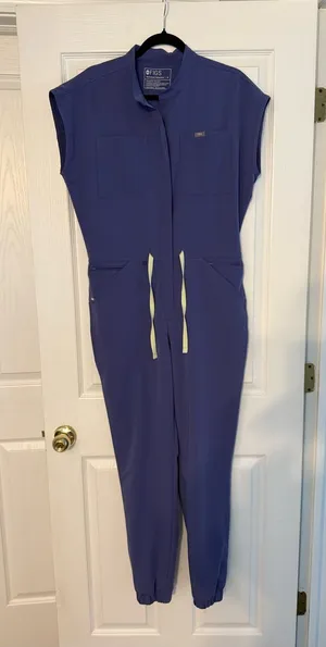 Figs Sleeveless Utility Jumpsuit in Lavender with Contrast Drawstrings thumbnail 1