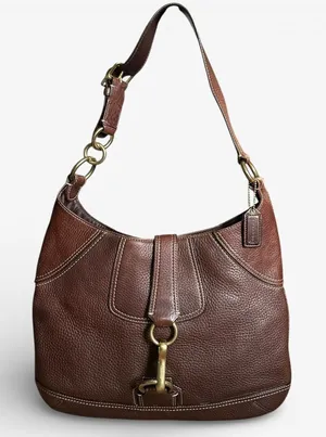 Coach Hamptons Clip Leather Hobo Bag Brown Pebbled Brass Y2K Shoulder Bag 10210 thumbnail 1