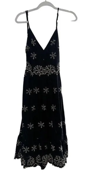 ZARA SIZE M WOMEN Embroidered Dress Black HALTER NECK thumbnail 3