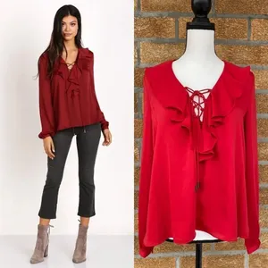 L'Academie The Ruffle Boho Blouse Cabernet small thumbnail 2