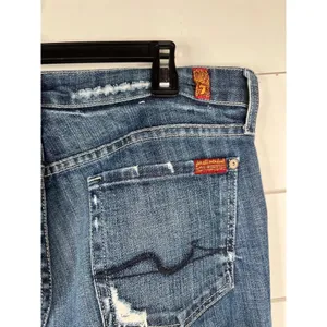 7 For All Mankind Medium Wash Distressed Bootcut Jeans Size 29 7.5" Low Rise thumbnail 8