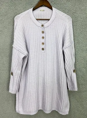 Free People Around The Clock Tunic Sweater Womens XS Purple‎ Oversized Cozy Boho thumbnail 1