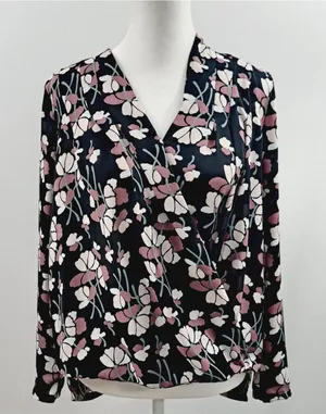 Ann Taylor floral faux wrapped long sleeve blouse SZ medium brunch botanical thumbnail 1