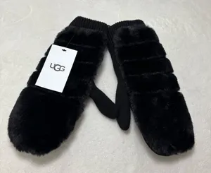 UGG Luxe BLACK‎ FAUX FUR FUZZY WOOL BLEND MITTENS WITH SHERPA LINING size L/XL thumbnail 1
