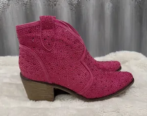 Pierre Dumas Pink Rhinestone Western Ankle Boots thumbnail 1