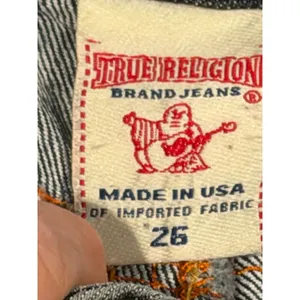 True Religion Joey Super T Straight Leg Jeans Orange‎ Yellow Stitch BLING Y2K 26 thumbnail 4
