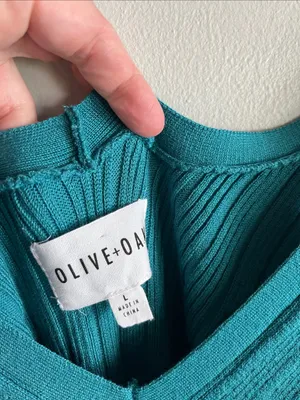 Olive + Oak Ribbed Sweater Knit Midi Dress Teal Side Slit Stretch L thumbnail 3