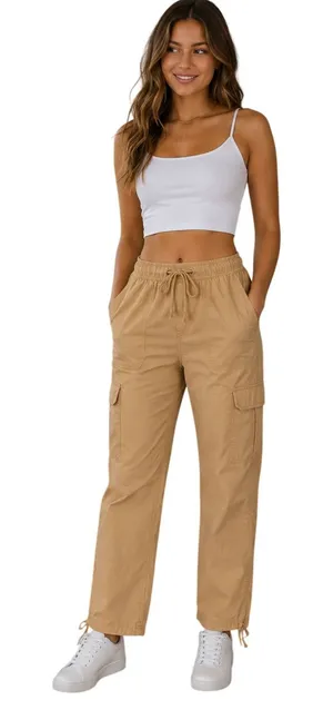 Aerie NWT Tan Cargo Parachute Pants Women’s S/P Drawstring Utility thumbnail 1