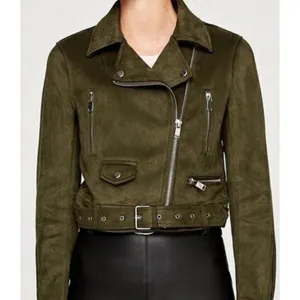 Zara Belted Suede Effect Biker Jacket Olive Military Moto Edgy Punk Cropped Coat thumbnail 3